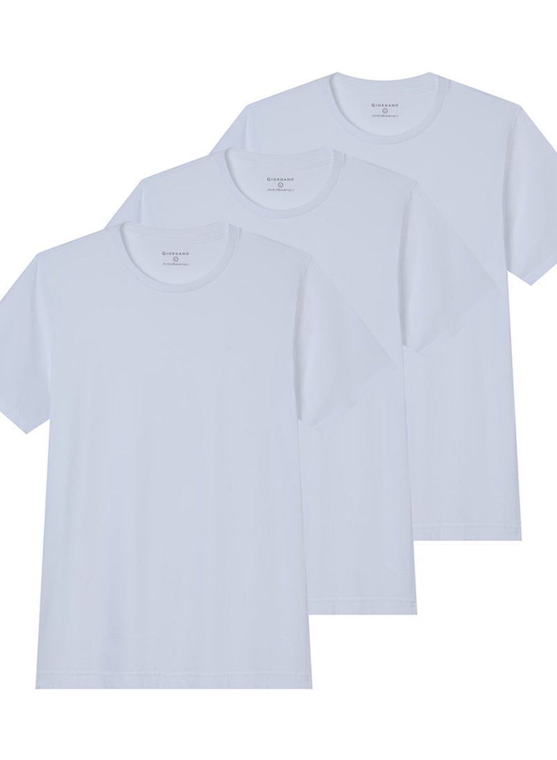 GIORDANO Men’s Slim Cotton Crew Neck Tee 3‑Pack Essentials - Image 1
